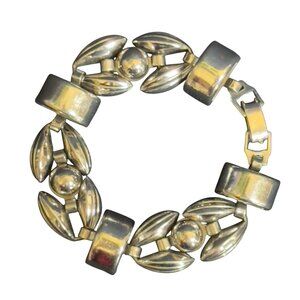 Vintage Women's Silver-Tone Link Bracelet Leaf & Orb Design